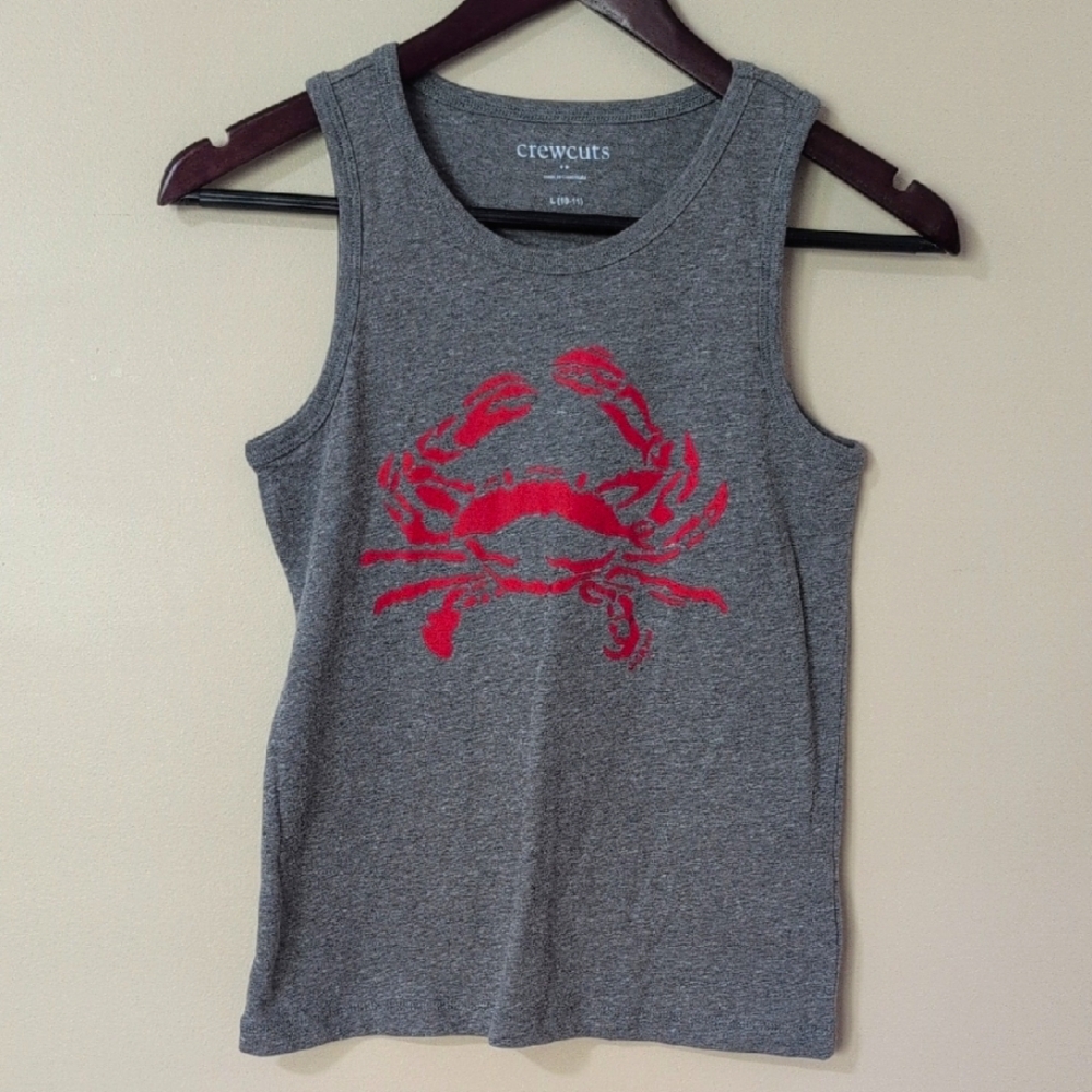 NWT Boys Crewcuts Gray Tank Top with Red Crab Design Sz L (10-11)